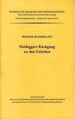 Abbildung von Beierwaltes, Werner | Heideggers Rückgang zu den Griechen | 1. Auflage | 1995 | Heft 1995/1 | beck-shop.de