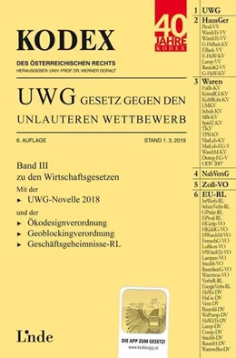 Abbildung von Konetzky / Doralt | KODEX UWG Gesetz gegen den unlauteren Wettbewerb 2019/20 | 6. Auflage | 2019 | beck-shop.de