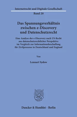 Abbildung von Sydow | Das Spannungsverhältnis zwischen e-Discovery und Datenschutzrecht. | 1. Auflage | 2019 | beck-shop.de