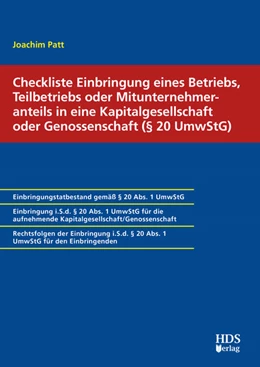 Abbildung von Patt | Checkliste Einbringung eines Betriebs, Teilbetriebs oder Mitunternehmeranteils in eine Kapitalgesellschaft oder Genossenschaft (§ 20 UmwStG) | 1. Auflage | 2020 | beck-shop.de