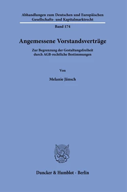 Abbildung von Jänsch | Angemessene Vorstandsverträge. | 1. Auflage | 2021 | beck-shop.de