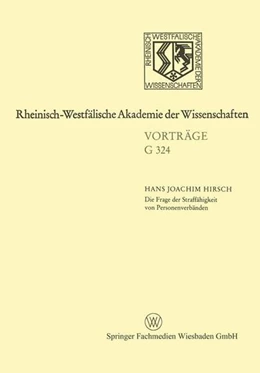 Abbildung von Hirsch | Die Frage der Straffähigkeit von Personenverbänden | 1. Auflage | 2013 | beck-shop.de