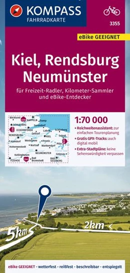 Abbildung von KOMPASS Fahrradkarte 3355 Kiel, Rendsburg, Neumünster 1:70.000 | 1. Auflage | 2022 | beck-shop.de