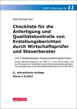 Abbildung von Farr | Checkliste 11 für die Anfertigung und Qualitätskontrolle von Erstellungsberichten durch Wirtschaftsprüfer und Steuerberater | 5. Auflage | 2022 | beck-shop.de