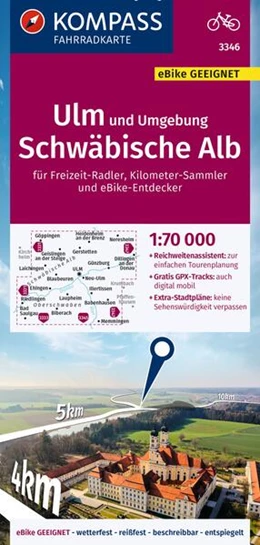 Abbildung von KOMPASS Fahrradkarte 3346 Ulm und Umgebung, Schwäbische Alb 1:70.000 | 1. Auflage | 2022 | beck-shop.de