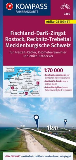 Abbildung von KOMPASS Fahrradkarte 3369 Fischland-Darß-Zingst, Rostock, Recknitz-Trebeltal, Mecklenburgische Schweiz 1:70.000 | 2. Auflage | 2023 | beck-shop.de