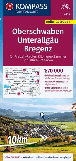 Abbildung von KOMPASS Fahrradkarte 3345 Oberschwaben, Unterallgäu, Bregenz 1:70.000 | 1. Auflage | 2023 | beck-shop.de