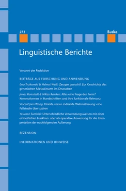 Abbildung von Steinbach / Meister | Linguistische Berichte Heft 273 | 1. Auflage | 2023 | 273 | beck-shop.de