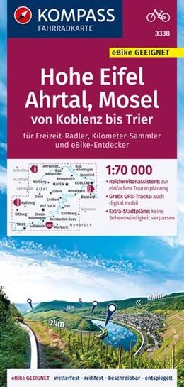 Abbildung von KOMPASS Fahrradkarte 3338 Hohe Eifel, Ahrtal, Mosel, von Koblenz bis Trier 1:70.000 | 2. Auflage | 2023 | beck-shop.de