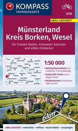 Abbildung von KOMPASS Fahrradkarte 3216 Münsterland, Kreis Borken, Wesel mit Knotenpunkten 1:50.000 | 2. Auflage | 2023 | beck-shop.de