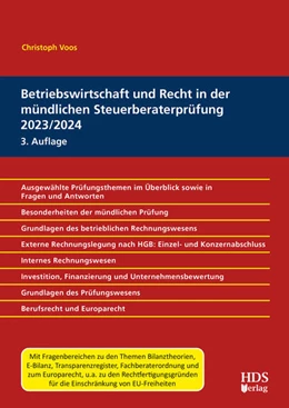 Abbildung von Voos | Betriebswirtschaft und Recht in der mündlichen Steuerberaterprüfung 2023/2024 | 3. Auflage | 2023 | beck-shop.de