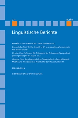 Abbildung von Steinbach / Meister | Linguistische Berichte Heft 274 | 1. Auflage | 2023 | beck-shop.de