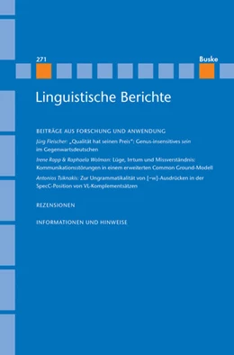 Abbildung von Grewendorf / Stechow | Linguistische Berichte Heft 271 | 1. Auflage | 2022 | 271 | beck-shop.de