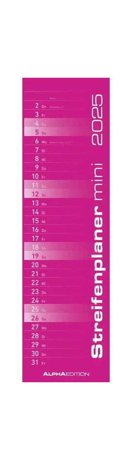 Abbildung von Alpha Edition | Streifenplaner Mini PINK 2025 - Streifenkalender - Wandplaner - Küchen-Kalender - 9,5x33 | 1. Auflage | 2024 | beck-shop.de