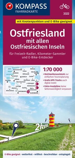 Abbildung von KOMPASS Fahrradkarte 3322 Ostfriesland mit allen Ostfriesischen Inseln mit Knotenpunkten 1:70.000 | 2. Auflage | 2024 | beck-shop.de