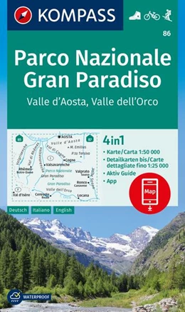 Abbildung von KOMPASS Wanderkarte 86 Parco Nazionale Gran Paradiso, Valle d'Aosta, Valle dell'Orco 1:50.000 | 3. Auflage | 2024 | beck-shop.de