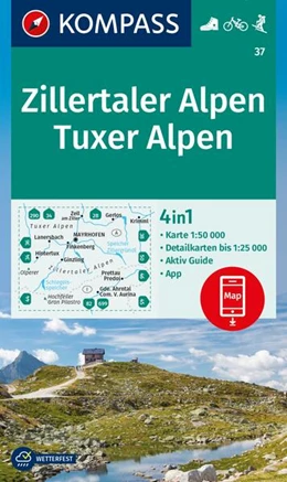 Abbildung von KOMPASS Wanderkarte 37 Zillertaler Alpen, Tuxer Alpen 1:50.000 | 2. Auflage | 2024 | beck-shop.de