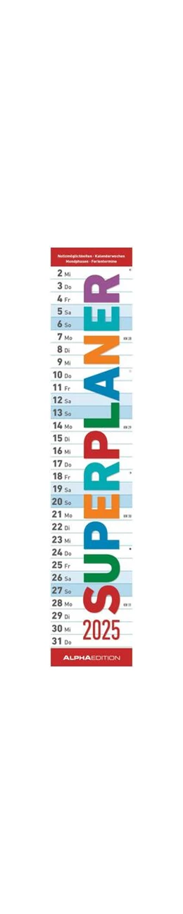 Abbildung von Alpha Edition | Superplaner 2025 - Streifenkalender 17x85 cm - mit Ringbindung - viel Platz für Notizen - Langplaner - Wandkalender - Küchenkalender - Alpha Edition | 1. Auflage | 2024 | beck-shop.de