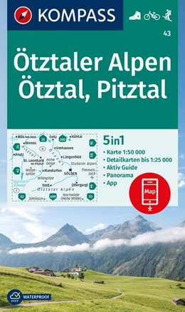 Abbildung von KOMPASS Wanderkarte 43 Ötztaler Alpen, Ötztal, Pitztal 1:50.000 | 2. Auflage | 2024 | beck-shop.de