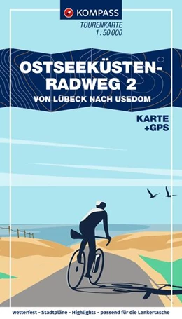 Abbildung von KOMPASS Fahrrad-Tourenkarte Ostseeküstenradweg 2, von Lübeck bis Usedom 1:50.000 | 2. Auflage | 2024 | beck-shop.de