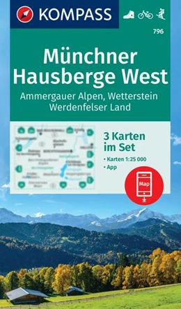 Abbildung von KOMPASS Wanderkarten-Set 796 Münchner Hausberge West, Ammergauer Alpen, Wetterstein, Werdenfelser Land (3 Karten) 1:25.000 | 1. Auflage | 2024 | beck-shop.de