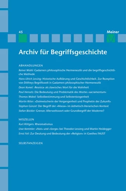 Abbildung von Dierse / Scholtz | Archiv für Begriffsgeschichte. Band 45 | 1. Auflage | 2019 | beck-shop.de