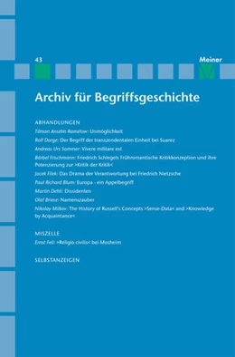 Abbildung von Scholtz / Gadamer | Archiv für Begriffsgeschichte. Band 43 | 1. Auflage | 2019 | beck-shop.de