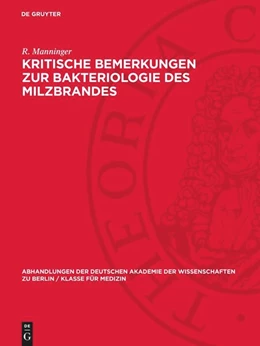 Abbildung von Manninger | Kritische Bemerkungen zur Bakteriologie des Milzbrandes | 1. Auflage | 1963 | beck-shop.de