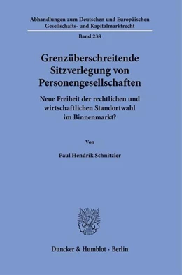 Abbildung von Schnitzler | Grenzüberschreitende Sitzverlegung von Personengesellschaften | 1. Auflage | 2024 | 238 | beck-shop.de