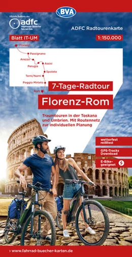 Abbildung von Allgemeiner Deutscher Fahrrad-Club e. V. (ADFC) / BVA BikeMedia GmbH | ADFC-Radtourenkarte IT-UM 7-Tage-Radtour Florenz-Rom, 1:150.000, reiß- und wetterfest, E-Bike geeignet, GPS-Tracks Download, mit Kilometerangaben | 1. Auflage | 2025 | beck-shop.de