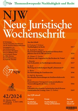 Abbildung von NJW Jubiläumsausgabe 42/2024 »Nachhaltigkeit und Recht« | 1. Auflage | 2024 | beck-shop.de