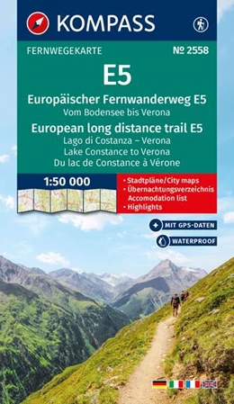 Abbildung von KOMPASS Wander-Tourenkarte Europäischer Fernwanderweg E5 Alpenüberquerung vom Bodensee bis Verona 1:50.000 | 4. Auflage | 2025 | beck-shop.de