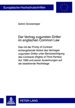 Abbildung von Gronemeyer | Der Vertrag zugunsten Dritter im englischen Common Law | 1. Auflage | 2009 | 4830 | beck-shop.de
