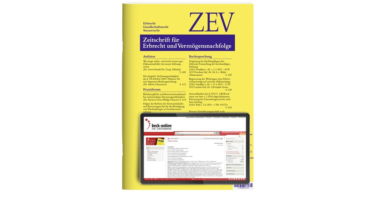 Zev Zeitschrift Fur Erbrecht Und Vermogensnachfolge 25 Auflage 21 Beck Shop De