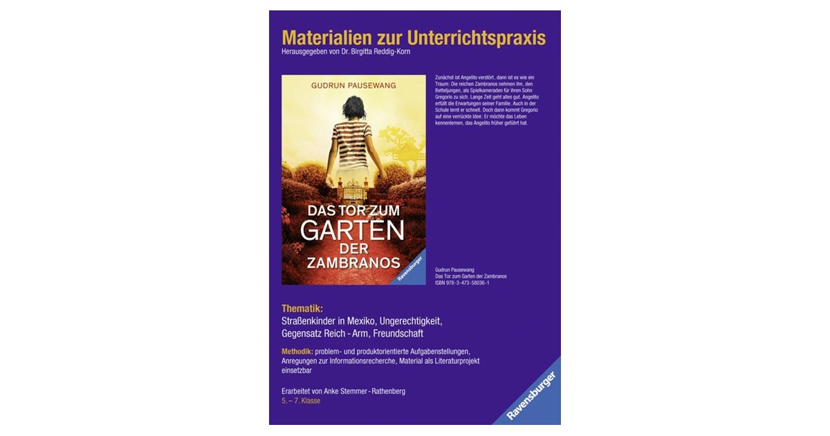 Reddig Korn Gudrun Pausewang Das Tor Zum Garten Der Zambranos Materialien Zur Unterrichtspraxis 1 Auflage 2009 Beck Shop De