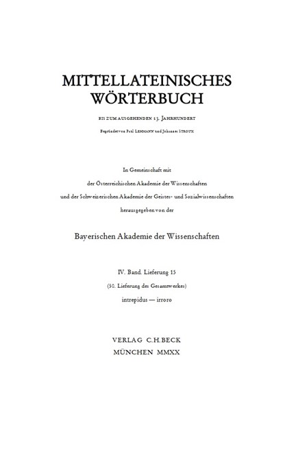 Cover: , Mittellateinisches Wörterbuch  50. Lieferung (intrepidus - irroro)