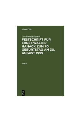 Abbildung von Ebert / Rieß | Festschrift für Ernst-Walter Hanack zum 70. Geburtstag am 30. August 1999 | 1. Auflage | 2011 | beck-shop.de