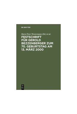 Abbildung von Westermann / Mock | Festschrift für Gerold Bezzenberger zum 70. Geburtstag am 13. März 2000 | 1. Auflage | 2012 | beck-shop.de