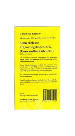 Abbildung von v. Dürckheim | Dürckheim-Register - SteuerErlasse-Ergänzungsbogen • Update 2012 | 1. Auflage | 2012 | beck-shop.de