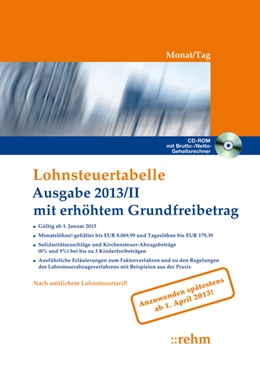Abbildung von Lohnsteuertabelle 2013/II - Monat/Tag mit erhöhtem Grundfreibetrag | 1. Auflage | 2013 | beck-shop.de