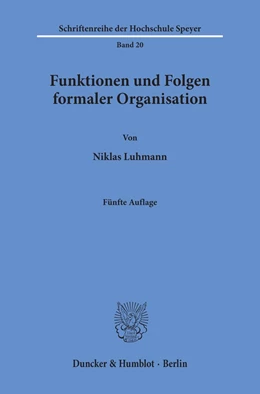 Abbildung von Luhmann | Funktionen und Folgen formaler Organisation. | 5. Auflage | 1999 | 20 | beck-shop.de
