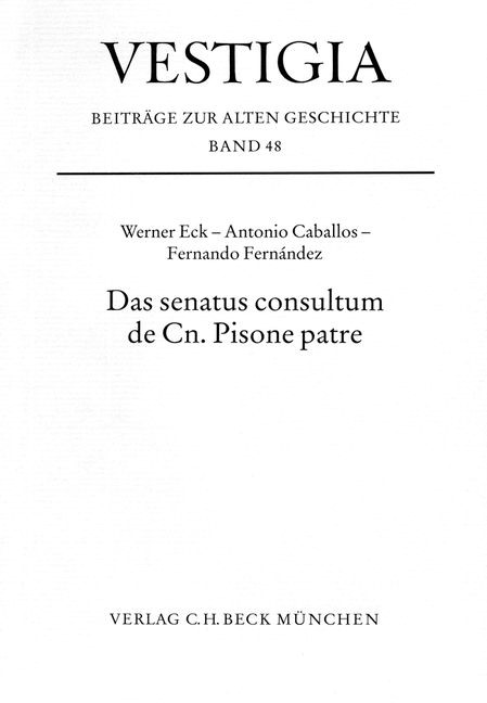 Cover: Eck, Werner, Das senatus consultum de Cn. Pisone patre