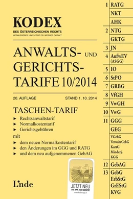 Abbildung von Strassegger / Doralt | KODEX Anwalts- und Gerichtstarife 10/2014 | 20. Auflage | 2014 | beck-shop.de