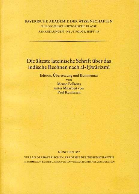 Cover: Folkerts, Menso / Kunitzsch, Paul, Die älteste lateinische Schrift über das indische Rechnen nach al-Hwarizmi