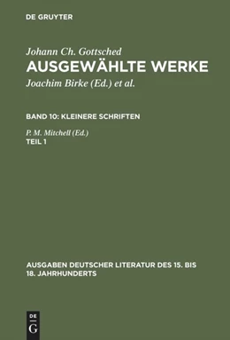 Abbildung von Gottsched / Mitchell | Kleinere Schriften. Erster Teil | 1. Auflage | 2015 | beck-shop.de