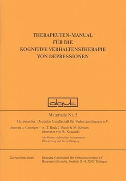 Abbildung von Therapeuten-Manual für die kognitive Verhaltenstherapie von Depressionen | 1. Auflage | 1986 | beck-shop.de