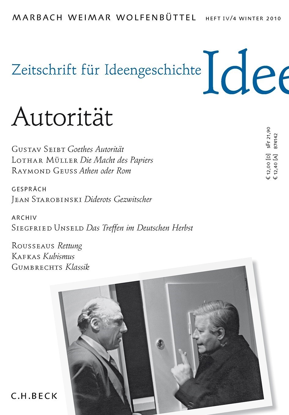 Cover:, Zeitschrift für Ideengeschichte Heft IV/4 Winter 2010: Autorität