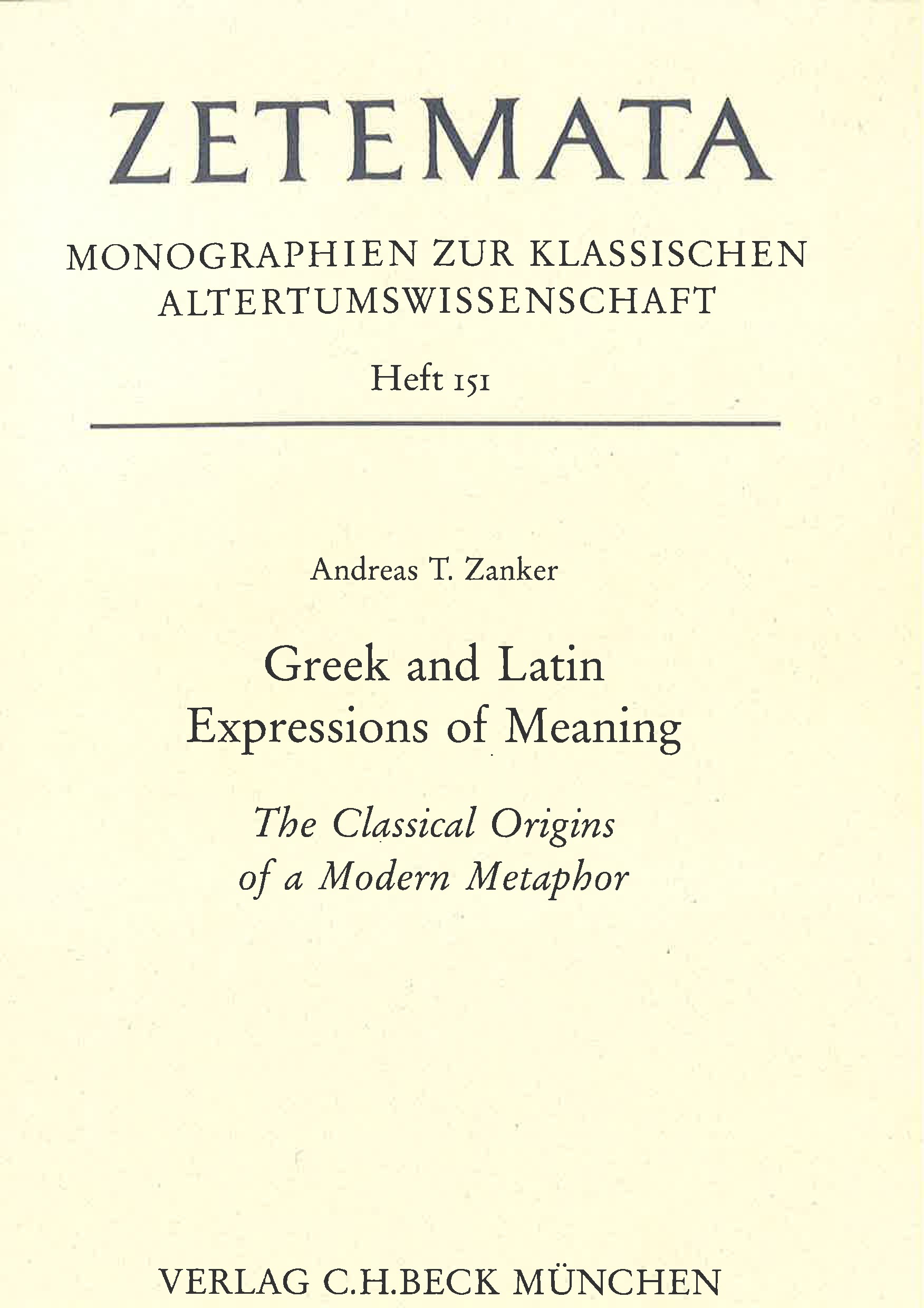 Cover:, Greek and Latin Expressions of Meaning