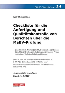 Abbildung von Farr | Checkliste für die Anfertigung und Qualitätskontrolle von Berichten über die MaBV-Prüfung | 4. Auflage | 2015 | Nr. 14 | beck-shop.de
