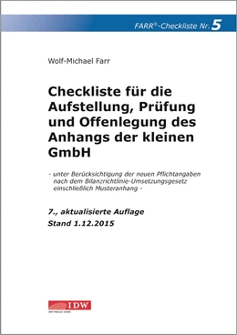 Abbildung von Farr | Checkliste 5 für die Aufstellung, Prüfung und Offenlegung des Anhangs der kleinen GmbH | 7. Auflage | 2015 | beck-shop.de